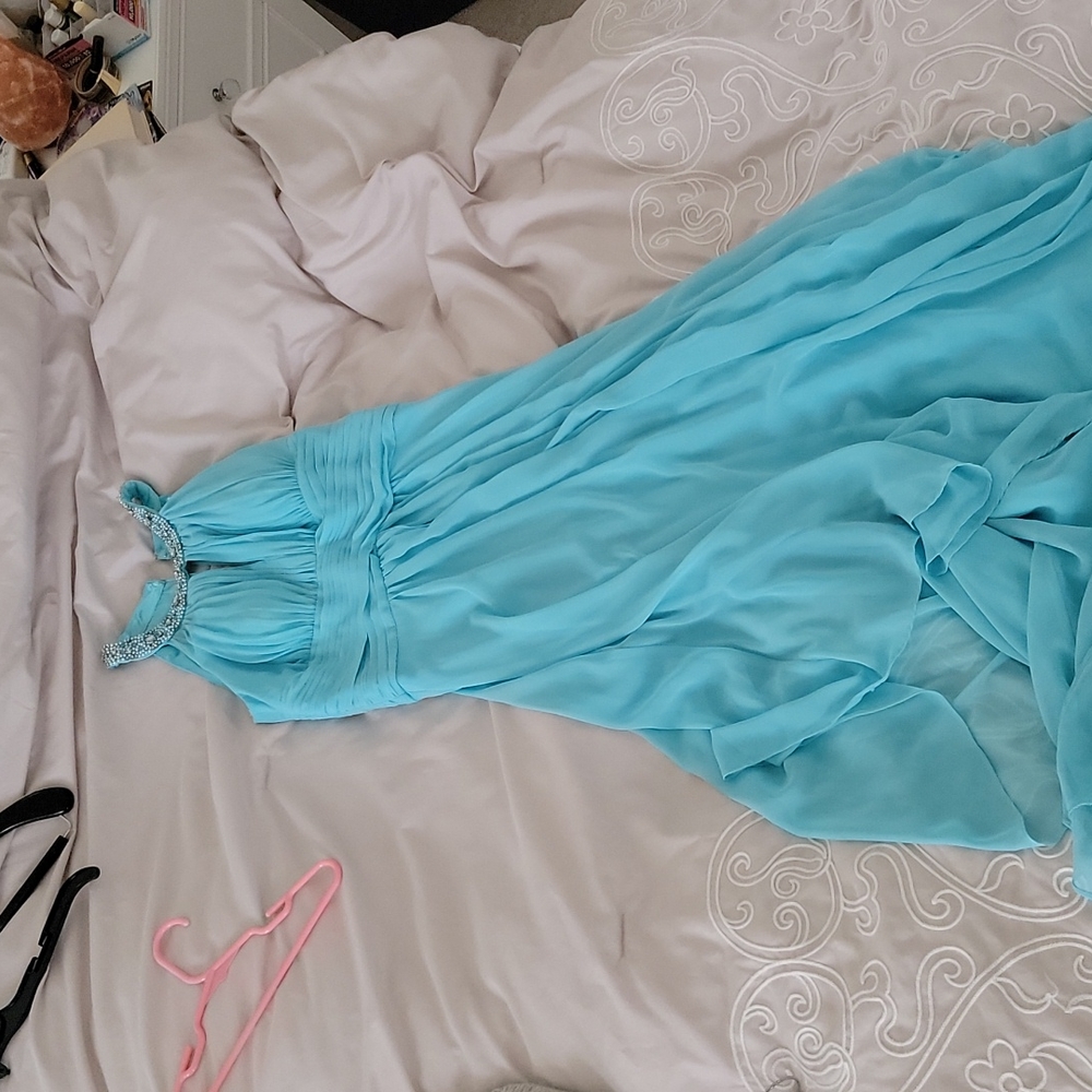 NWOT EUC weddings party chic Blue pearl beaded formal bridesmaid prom maxi 4